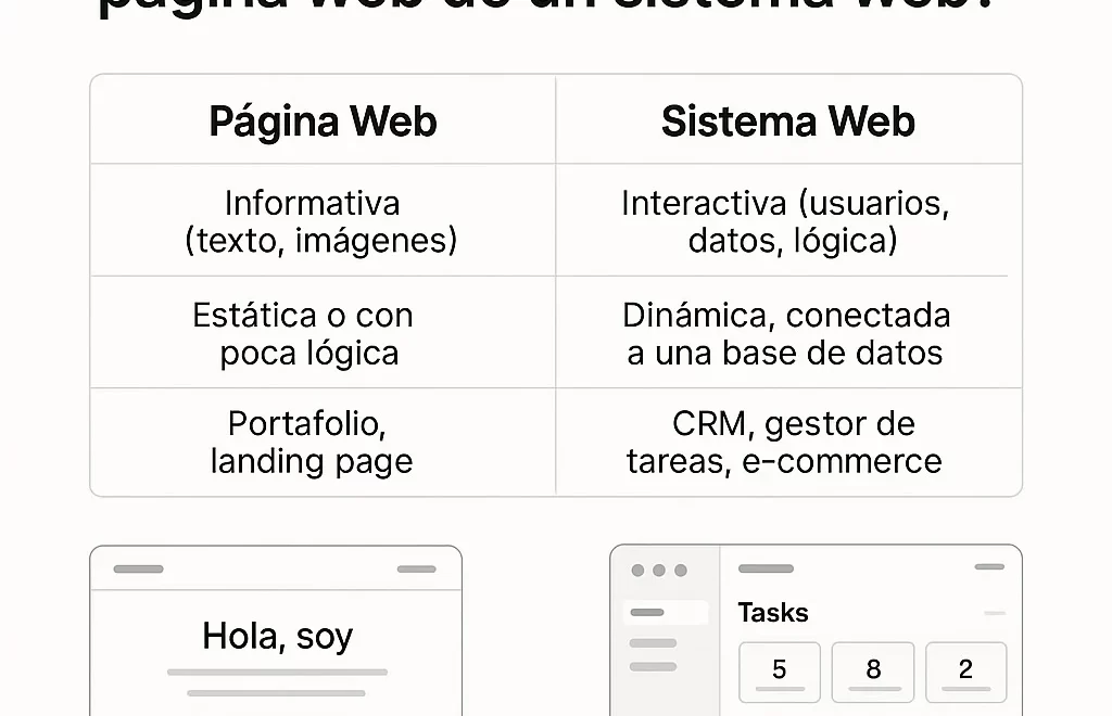 ¿En qué se diferencia una página web de un sistema web?