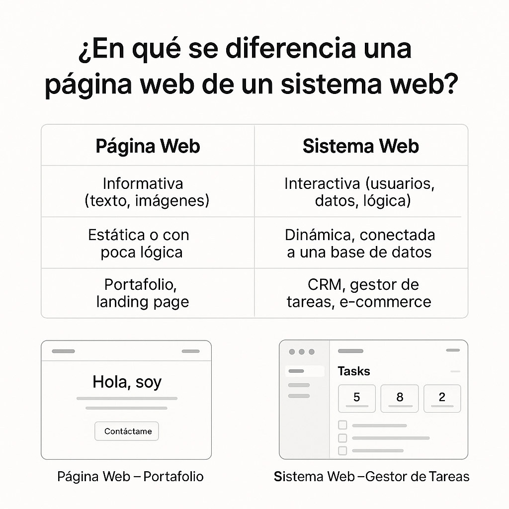 ¿En qué se diferencia una página web de un sistema web?