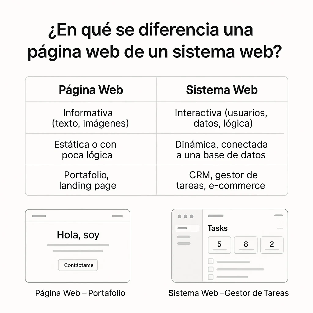 ¿En qué se diferencia una página web de un sistema web?